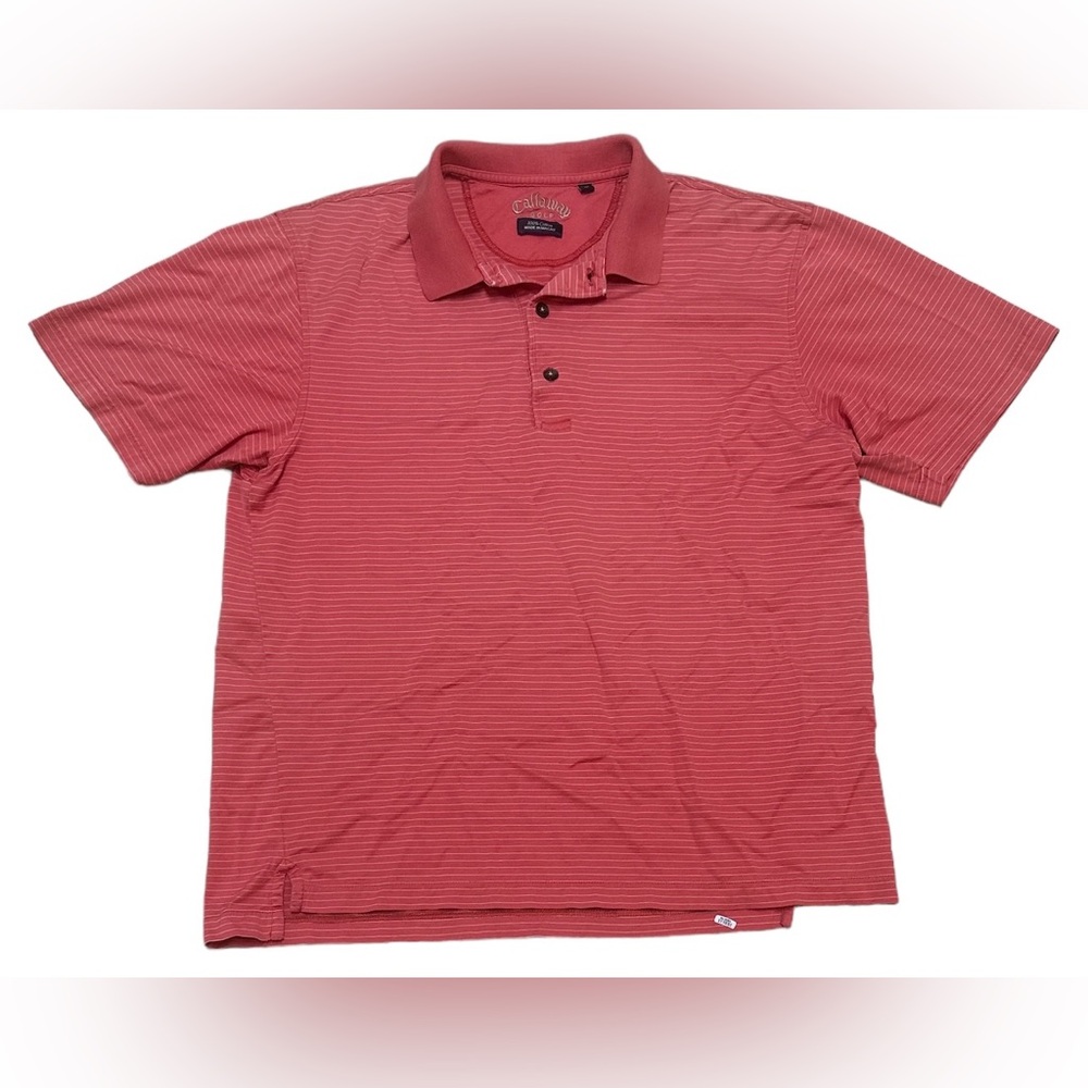 Callaway Golf Polo Shirt Men’s Medium Pink Stripe Short Sleeve Casual Preppy